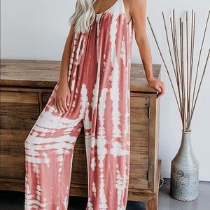 Tie dye jumpsuit romper wide leg